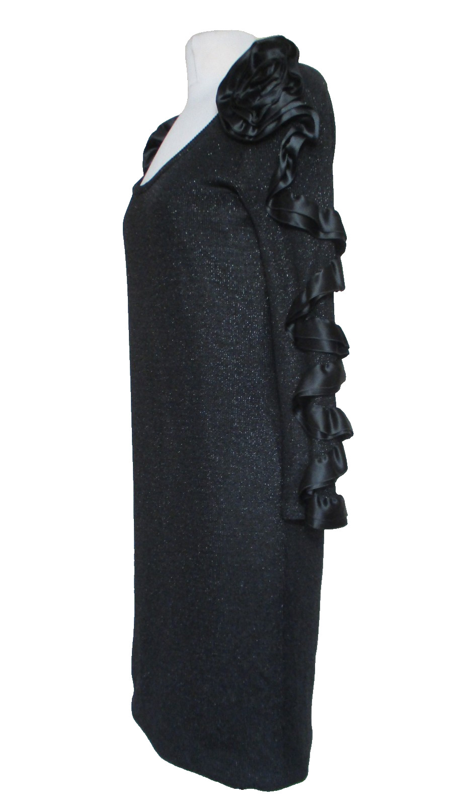 Vtg Carol Mignon Boutique Black Metallic Knit Dress 8 Women Embellished Sleeves