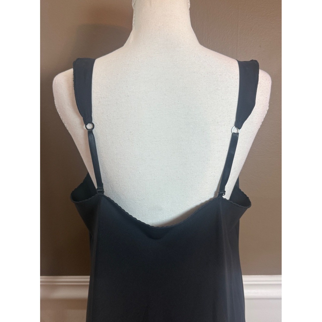 Vintage Vanity Fair Black Slip Dress Embroidered Midi USA M/L