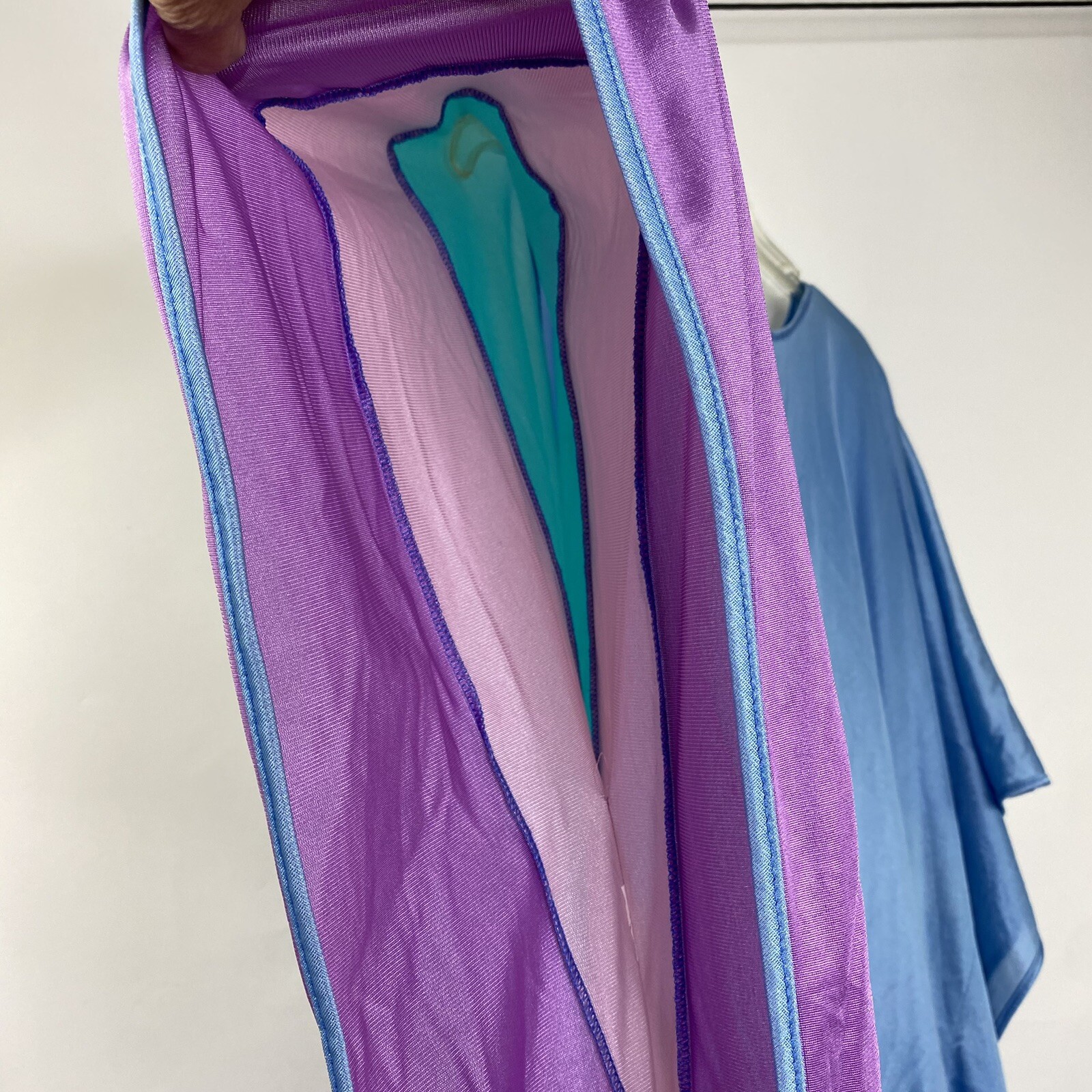 Vintage Jane Russell Batwing Nightgown One Size Fits All Blue Nylon Stripes