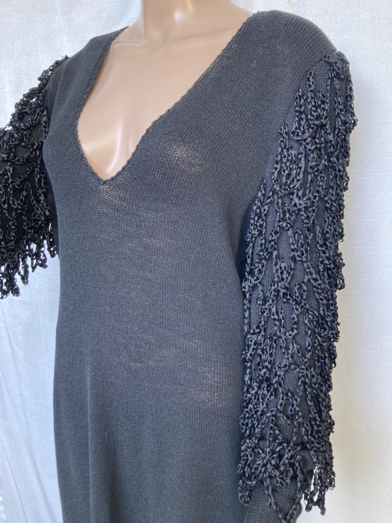 Milton Ford Sweater Dress Midi Shaggy Unique Sleeves Crochet Knit Shoulder Pads