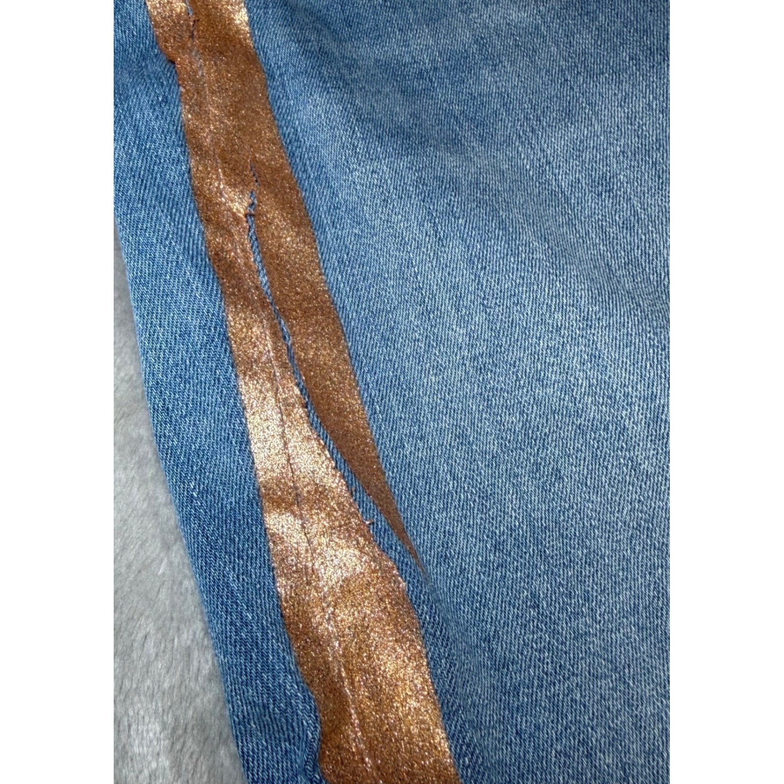 Gap 1969 Womens Size 32R True Skinny Ankle Jeans Blue Denim Gold Metallic Stripe