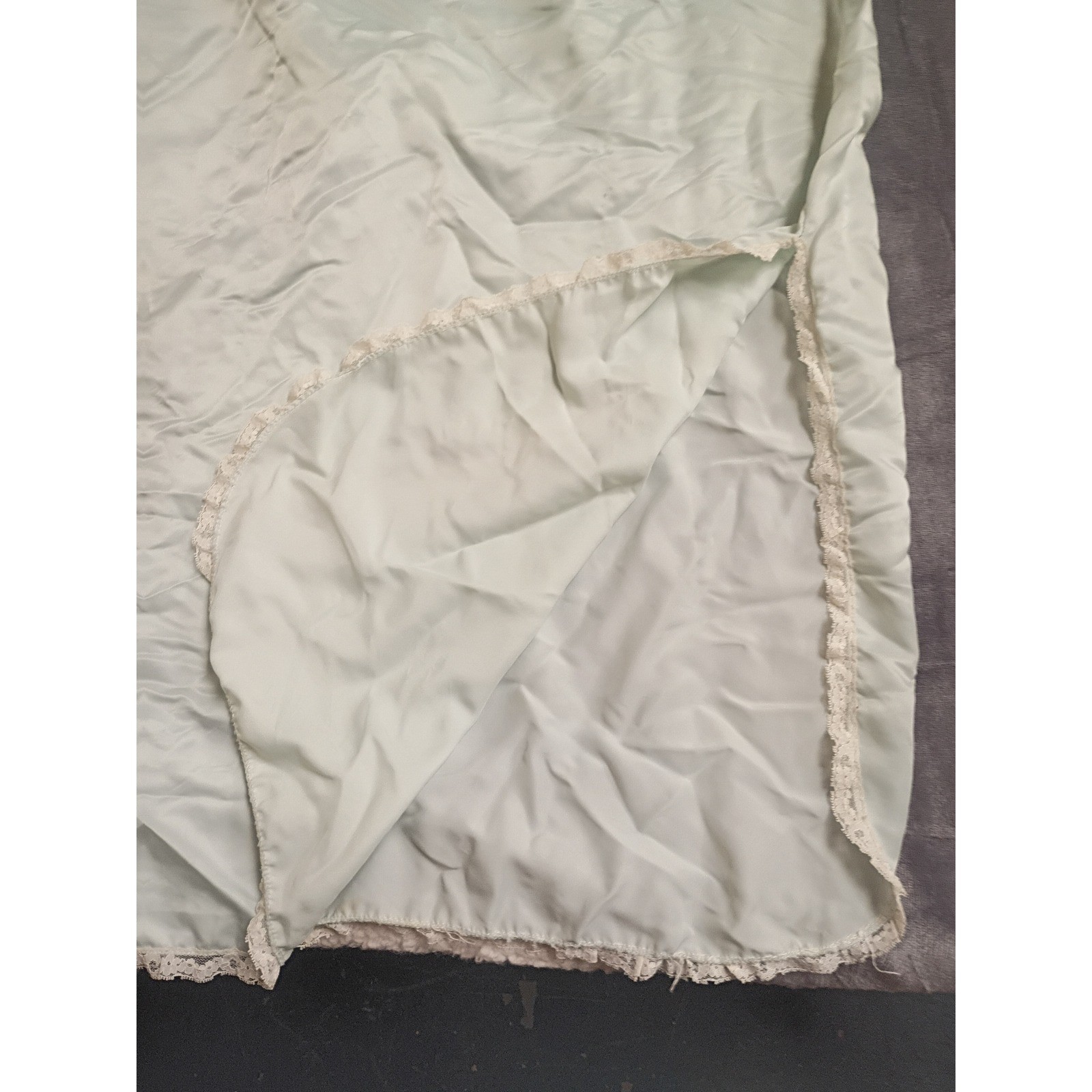 Leonora Vintage Nightgown Womens Small Mint Green Satin Lace Trim Regencycore