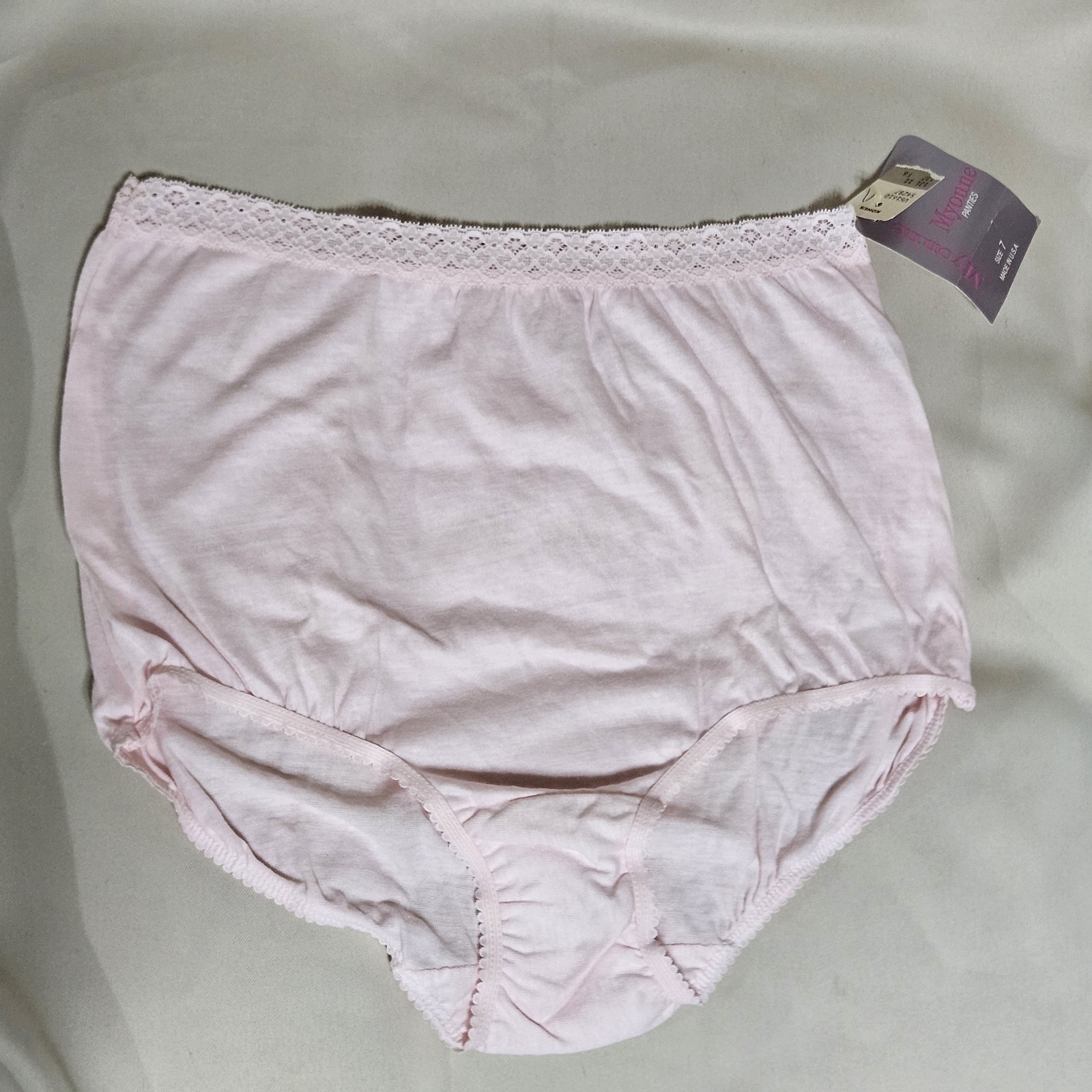 Vintage Myonne Pink Cotton High Waist Lace Trim Brief Panties Size 7 Made in USA