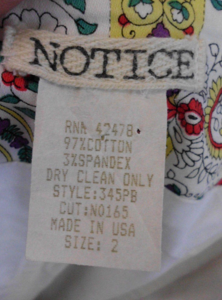 Vintage Notice Strapless Blouse Size 2 Cotton Blend Multi Floral & Geomet Lined