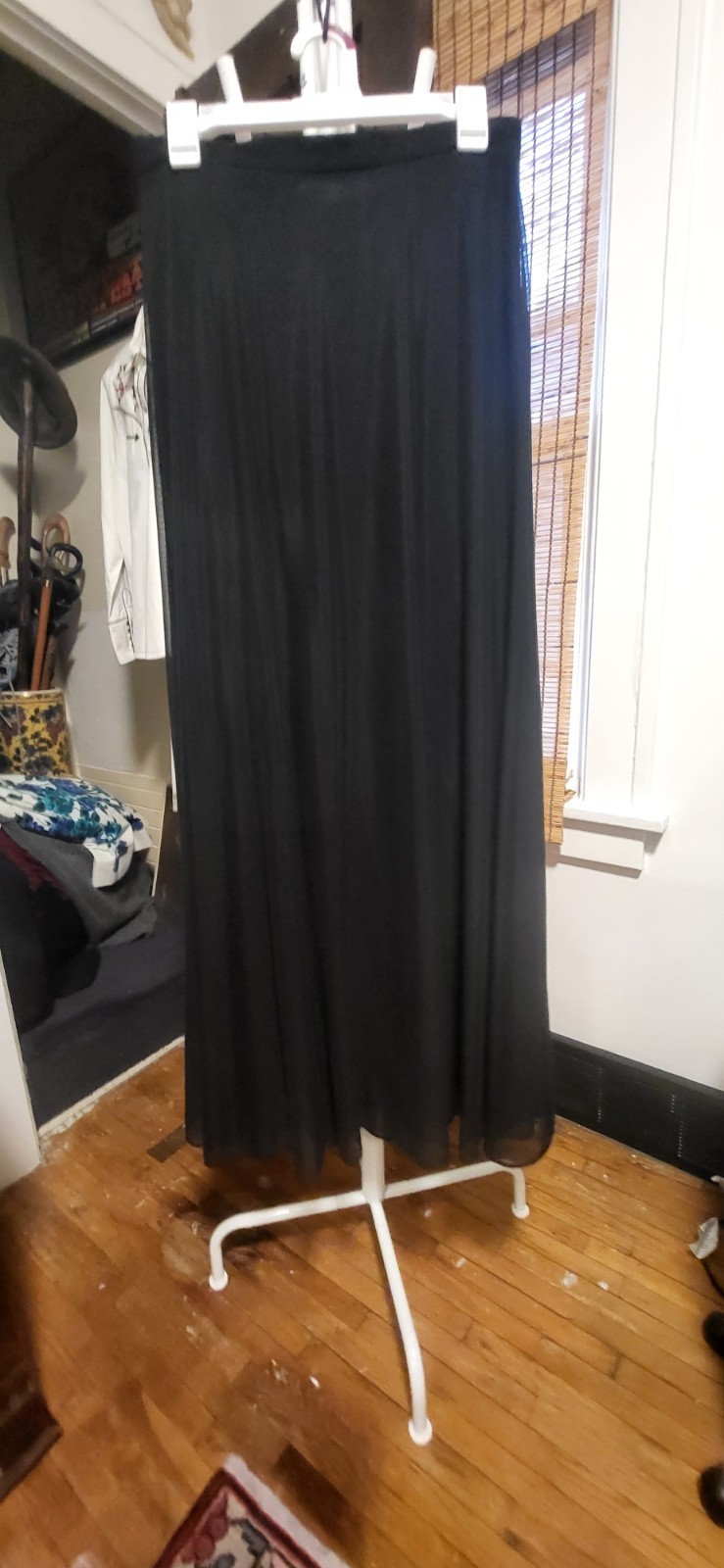 Vintage Tadashi Shoji Black Mesh Overlay & High Slits Slip Maxi FL Skirt 12