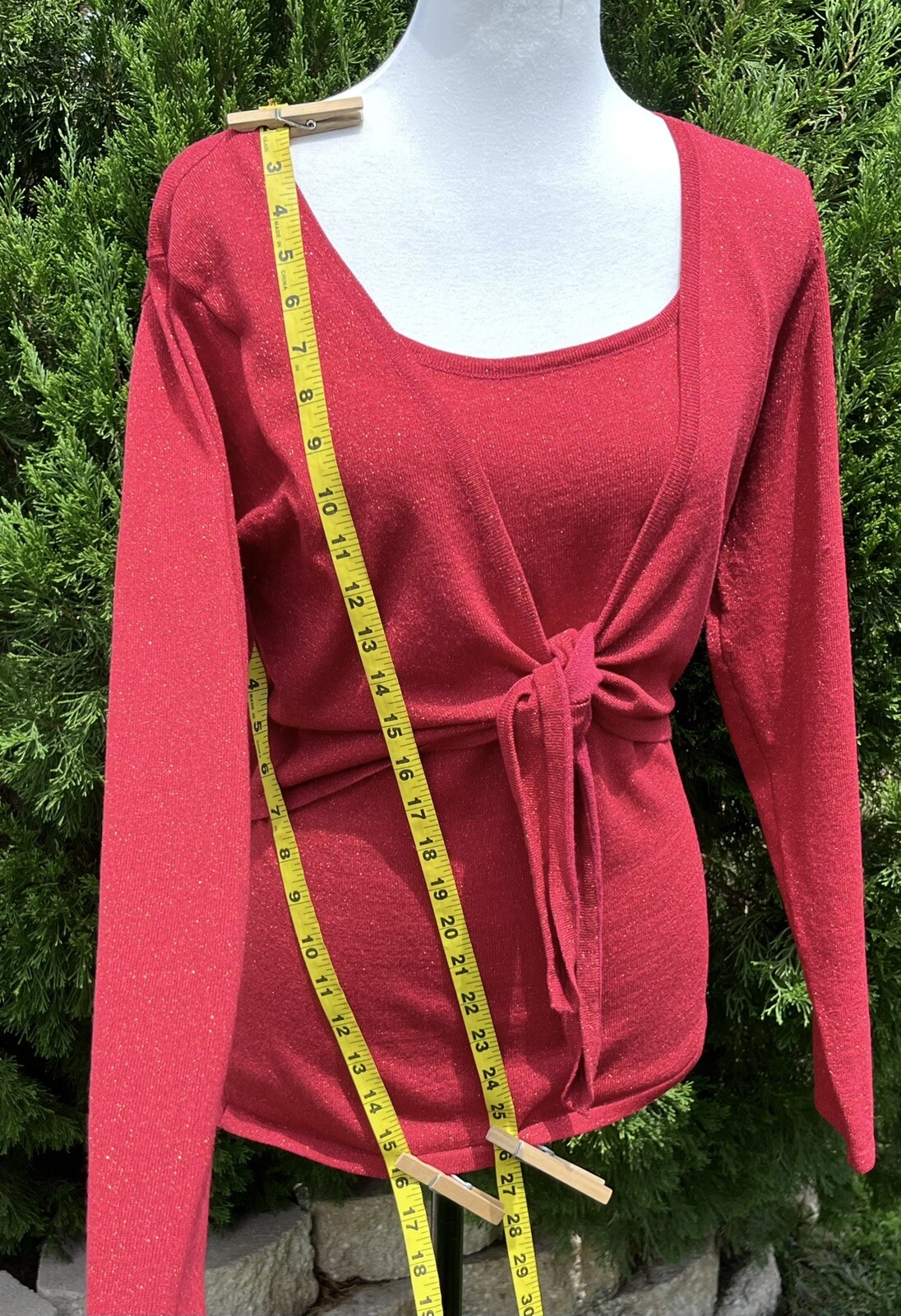 Blouse Red Size:XL Vintage Shimmery Pull Over Tie Front By NY Collection