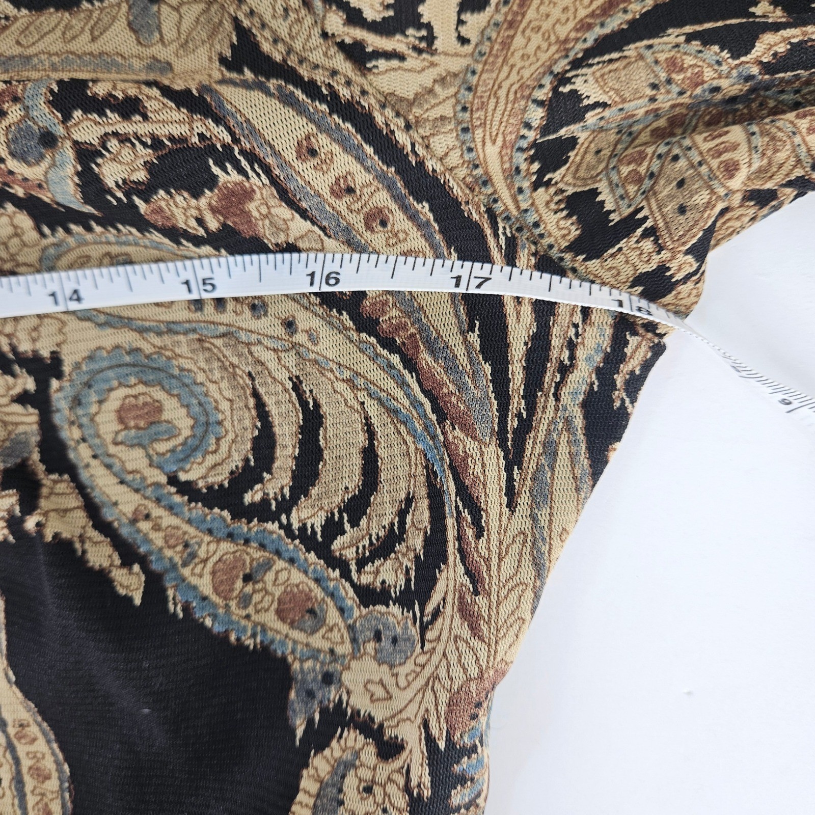 Wet Seal Vtg Y2K Paisley Mesh Long Bell Sleeve Top Black Gold Velvet Curl Trim L