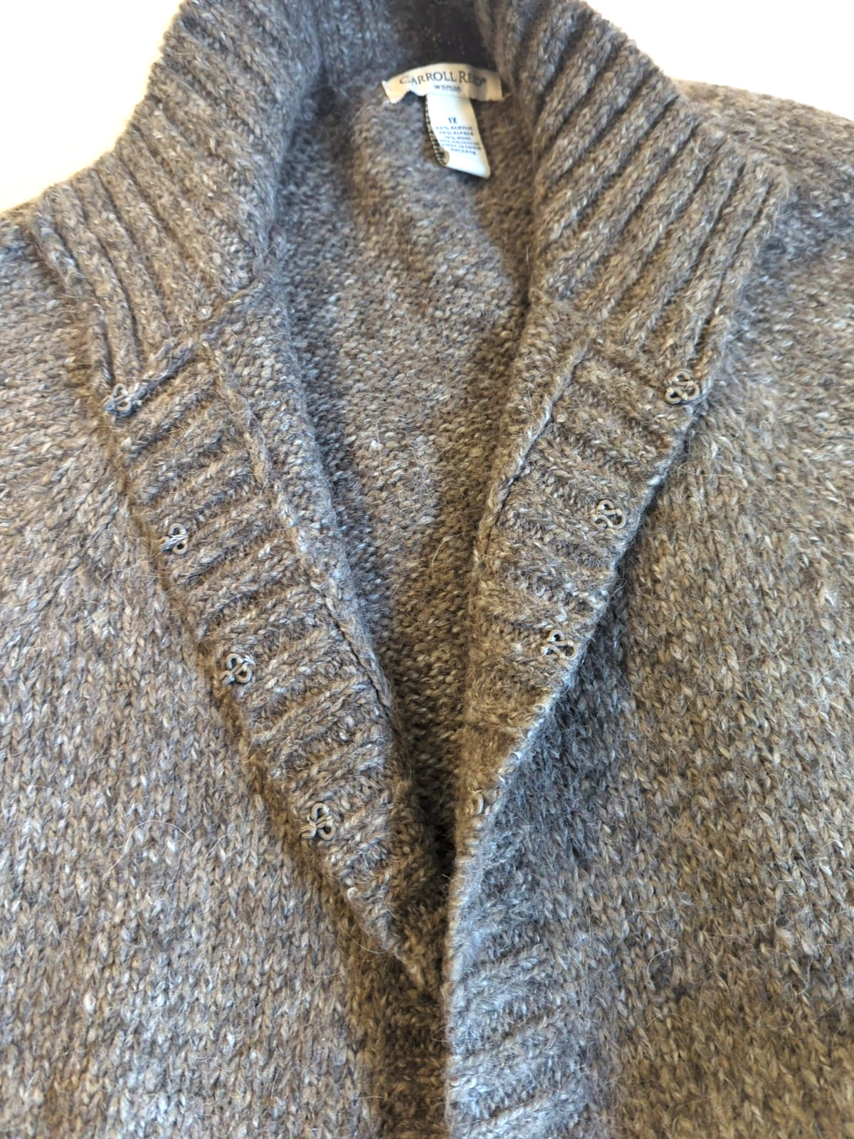 Cardigan Sweater 1X Alpaca Blend Brown Tweed Minimalist Timeless Versatile Cozy