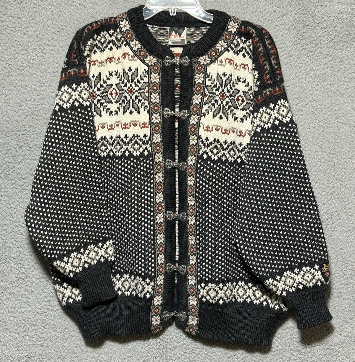 Vintage 80s Dale of Norway Cardigan Sz XL Nordic Fair Isle Snowflake Ski Sweater