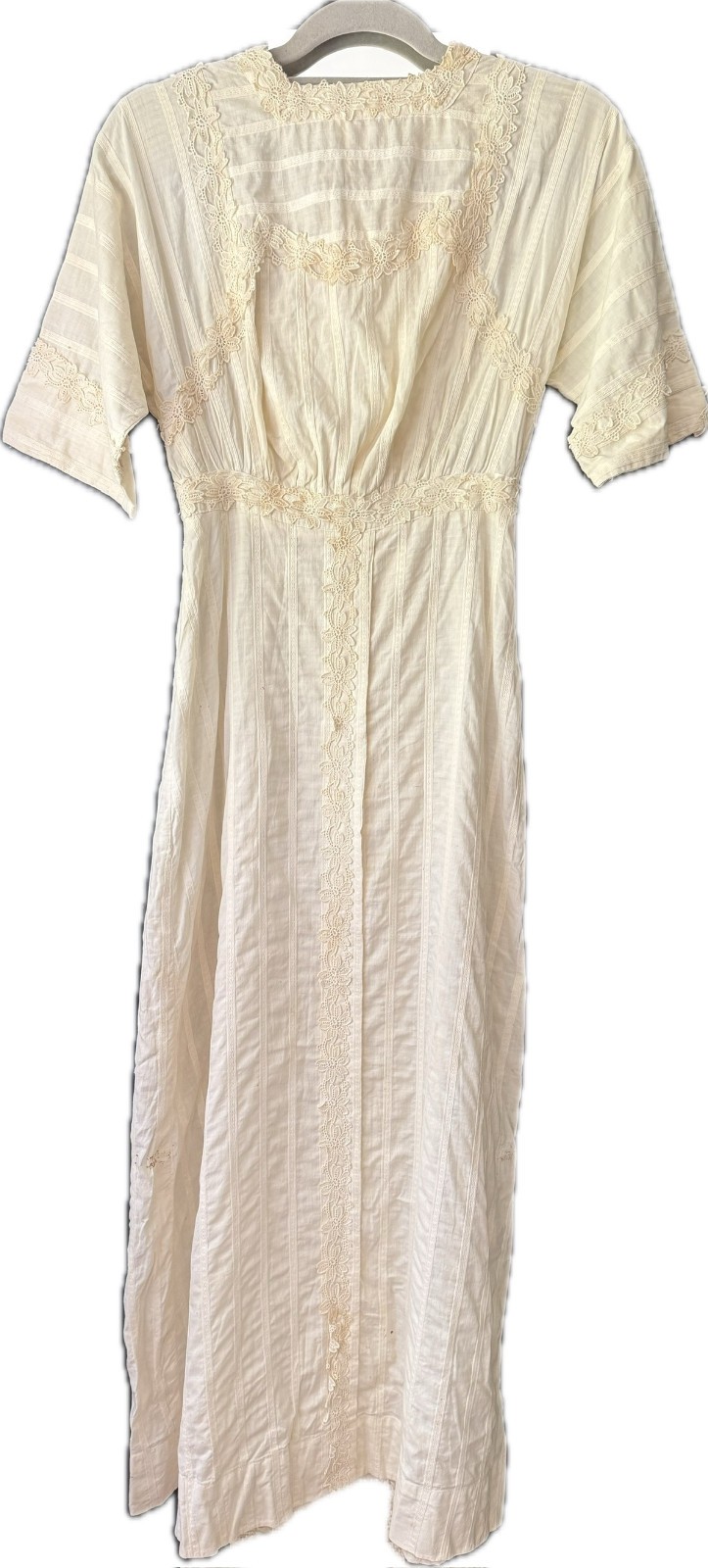 ANTIQUE Edwardian-era IVORY-Color Tea Dress Cotton Lace Trimming