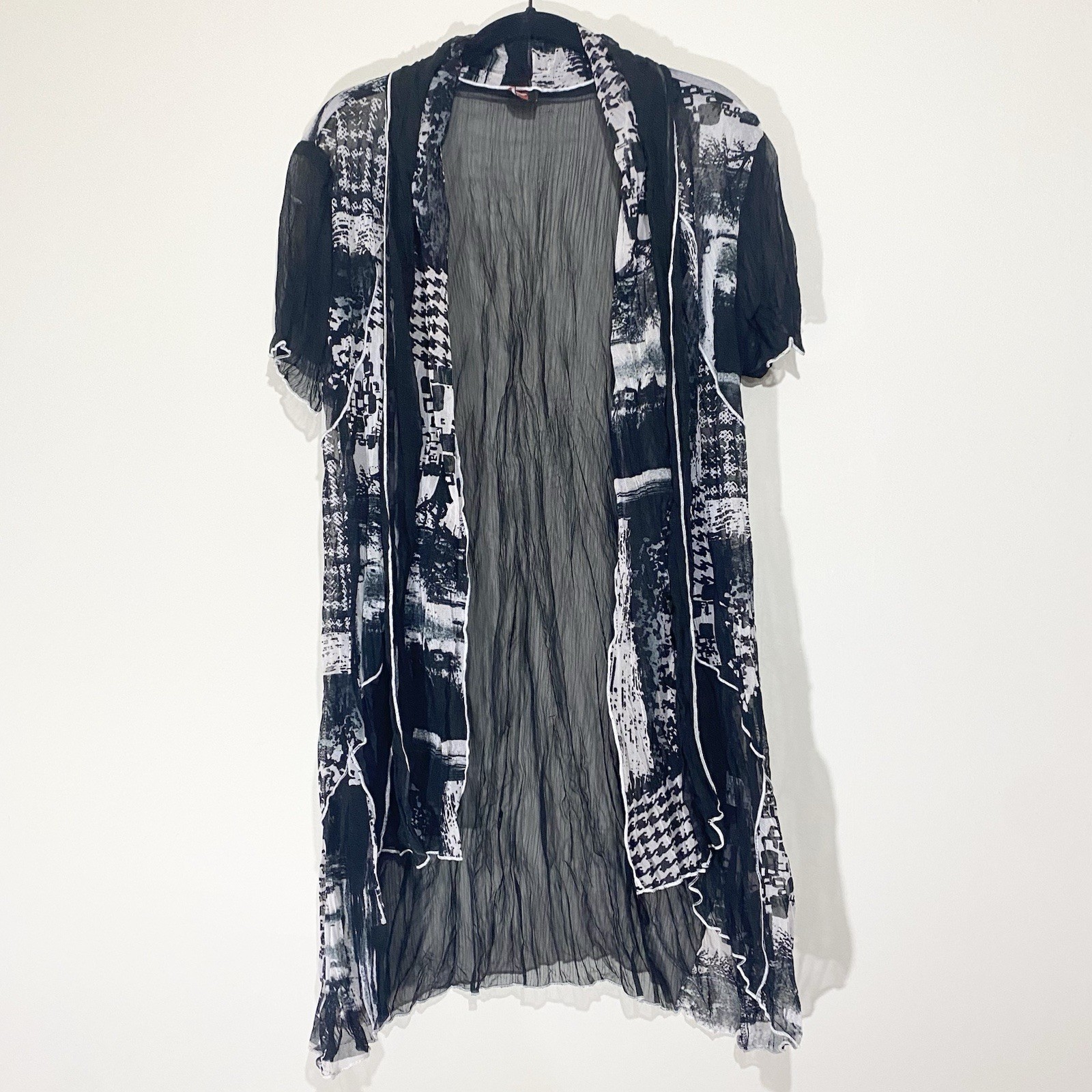 Vintage 90s Black & White Graphic Sheer Cover Up Vinrogue Grunge Emo Punk Y2K