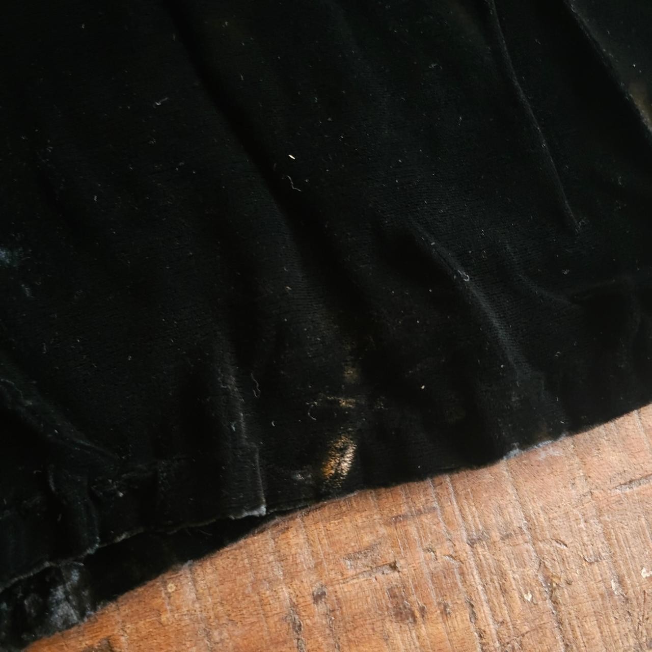 Antique Black Velvet Dress W/ Lace Detailing on Sleeves &Cuffs Long Sleeve Vneck