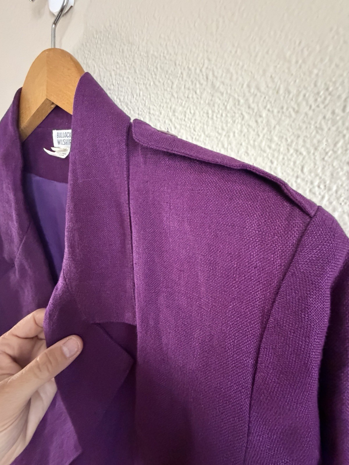 VTG 80s 90s BullocksWilshire Purple 100% Linen Pantsuit Set M 12 Power Suit Pads