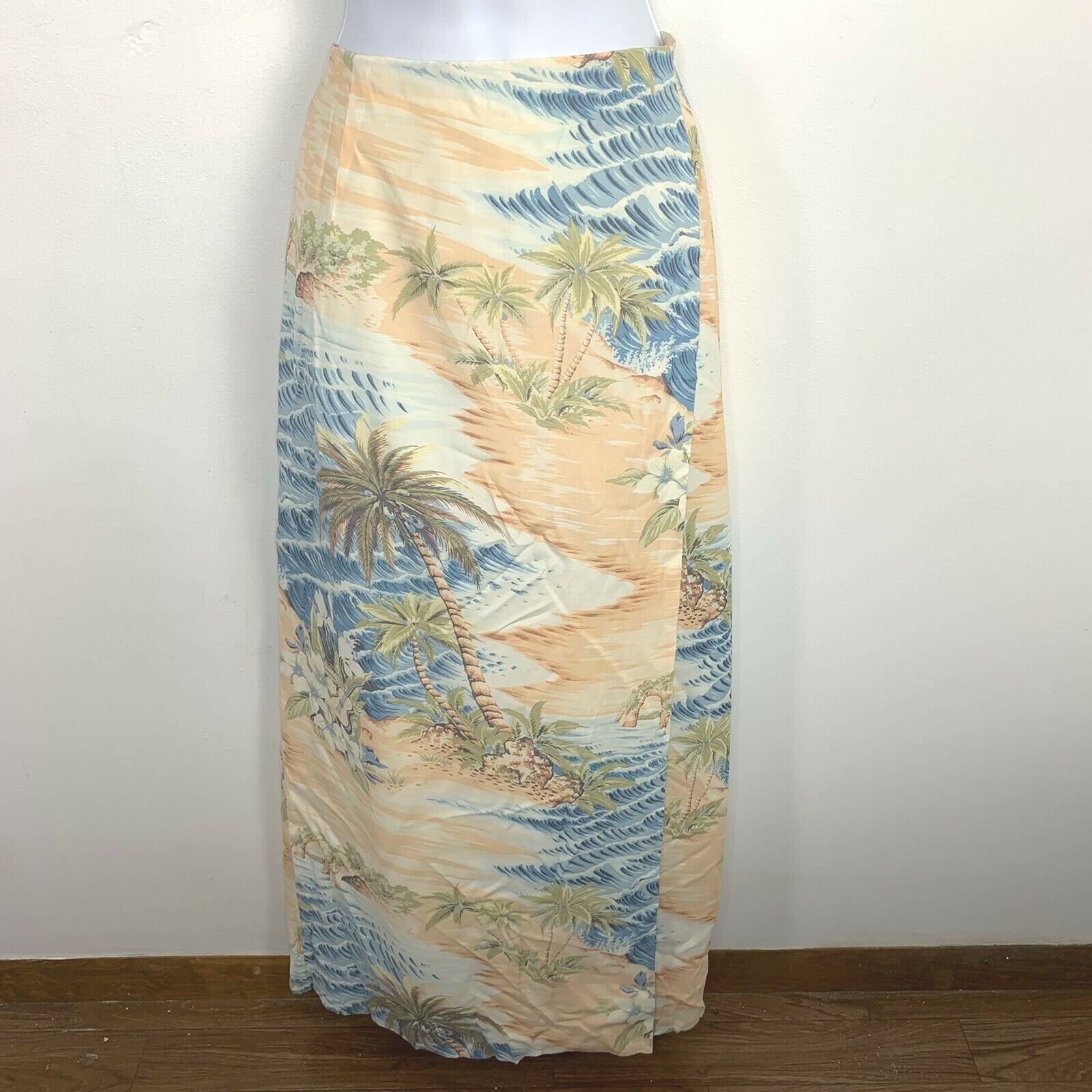 VINTAGE NEW David Brooks Womens Skirt Sz 12 Soft Pink Blue Beach Maxi Faux Wrap