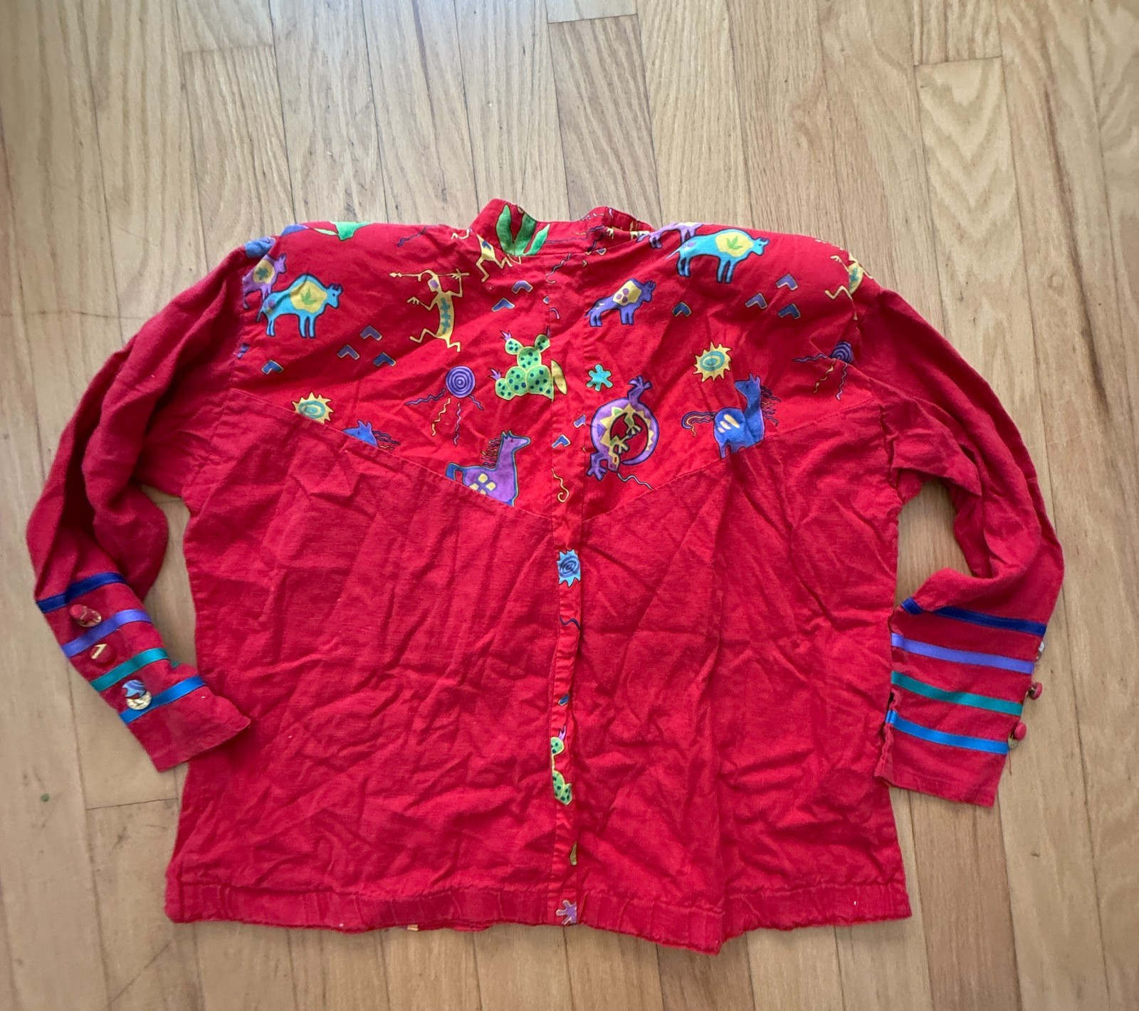 Vtg Southwest Theme Jacket Cotton Pockets Papike Wear OS Red
