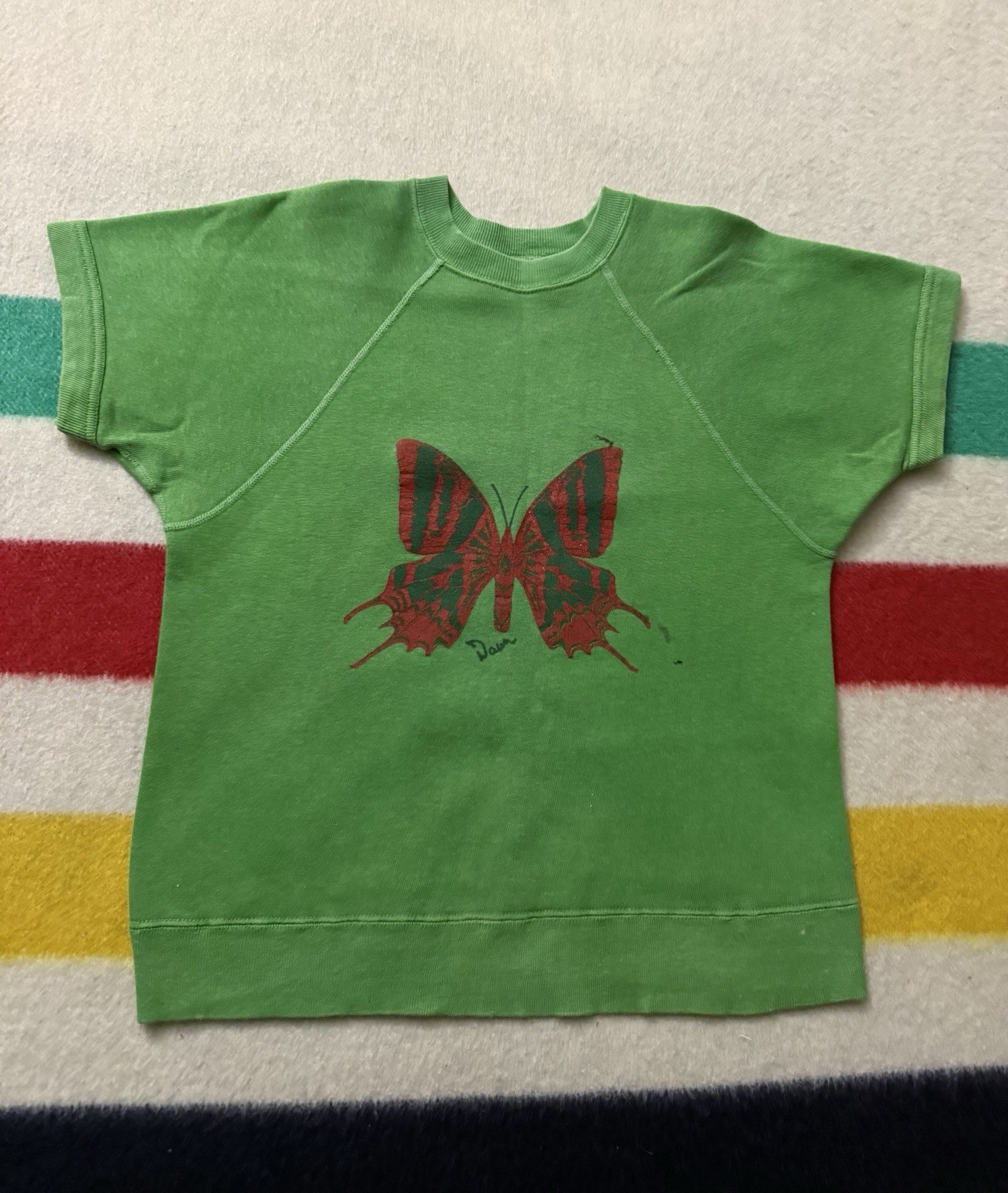 Vintage 50s 60s Mayo Spruce Hand Painted Butterfly Crewneck Extra Small XS S