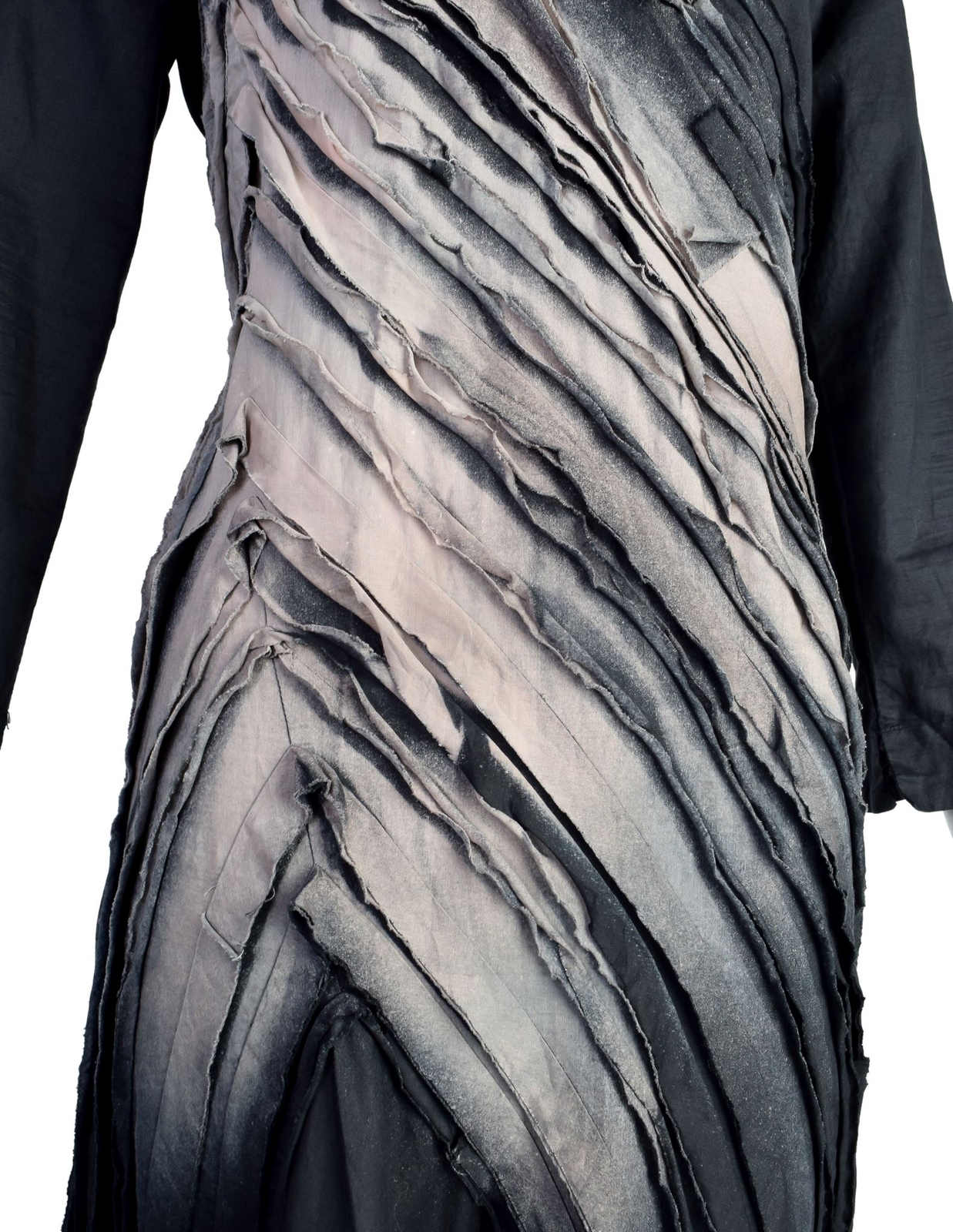 Issey Miyake Vintage SS 2006 Black Sand Distressed Overdyed Gathered Pleated Dre