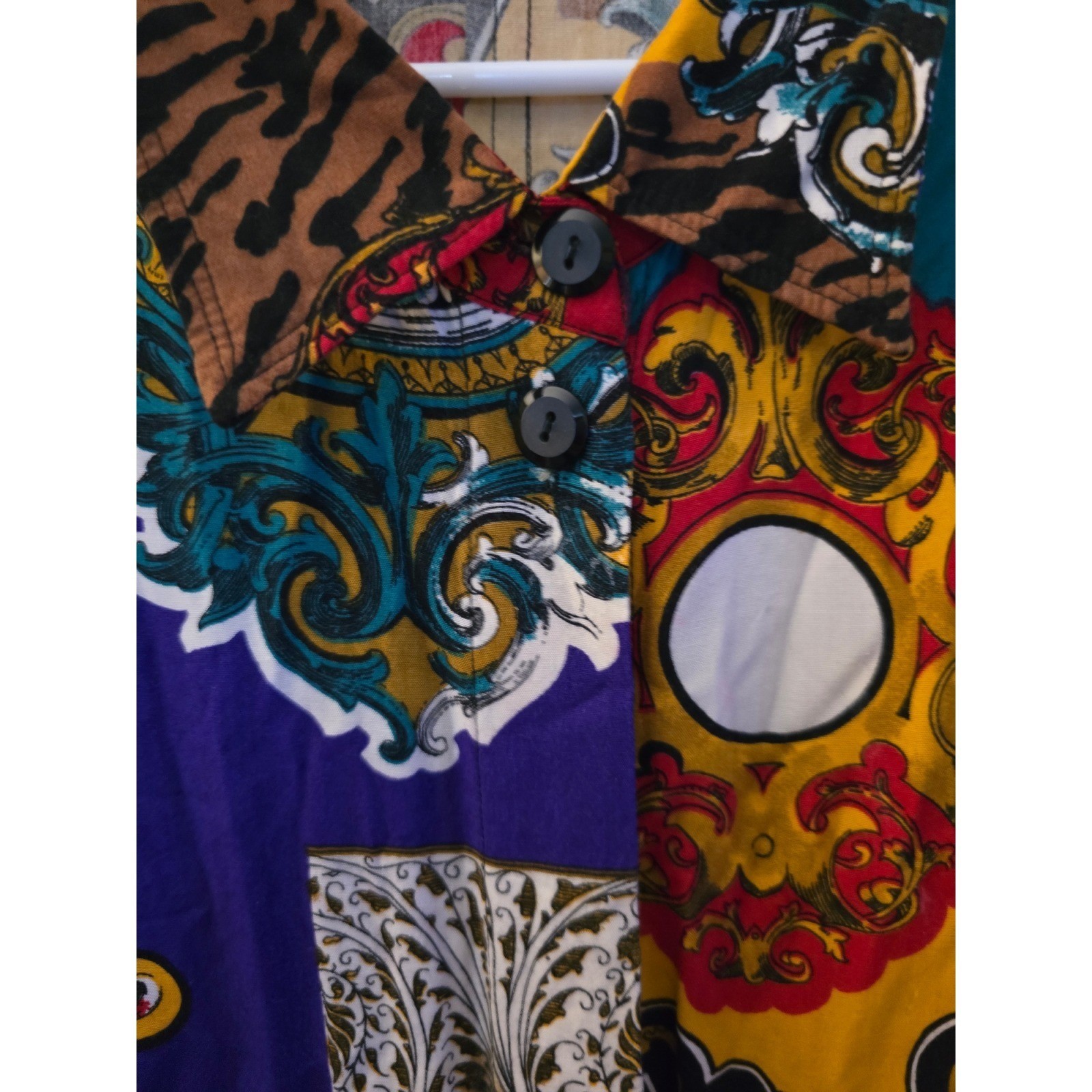 Vintage 80s 90s Kathryn Deene Baroque Animal Patchwork Blouse Plus Size 26/28