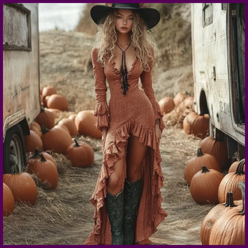 Vintage Halloween Linen Solid Color Long Sleeve Dress