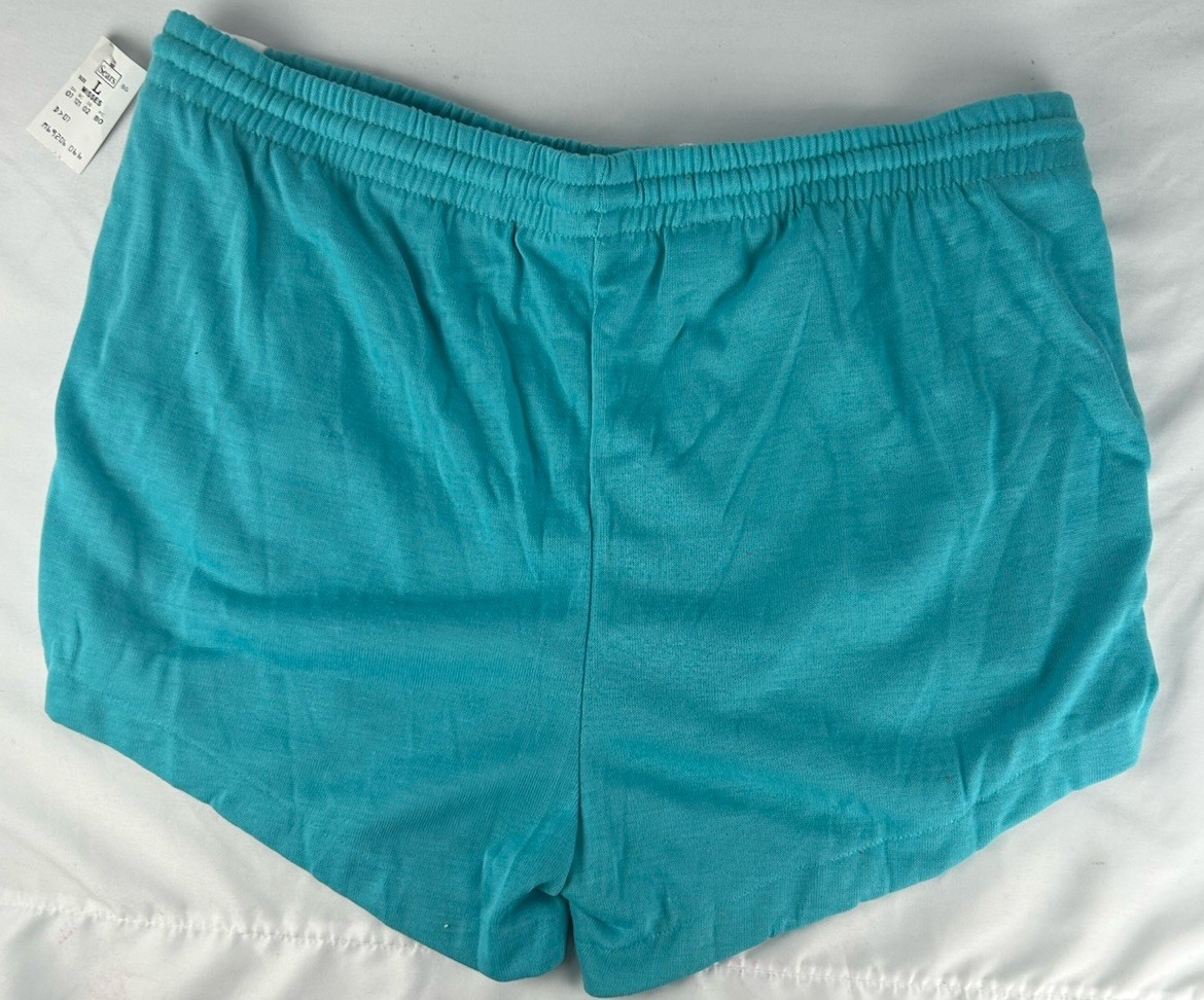 NWT Vintage Sears Turquoise White Track Shorts Womens L Pull On Gym Athletic