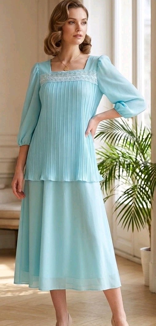 Vtg 70/80s Cue Fashion Pleated USA Made Dress Lace Women Sz 16 Golden Girl Style