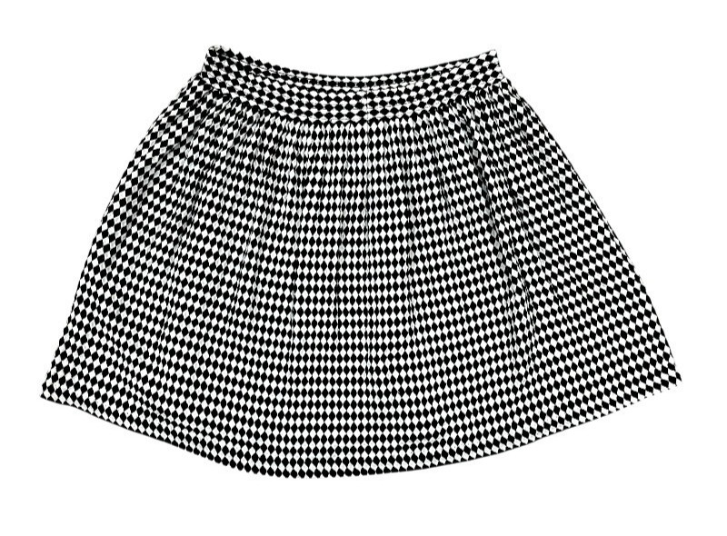 Vintage 90s Black White Geometric MINI Skirt M Elastic Waist A Line USA Indie