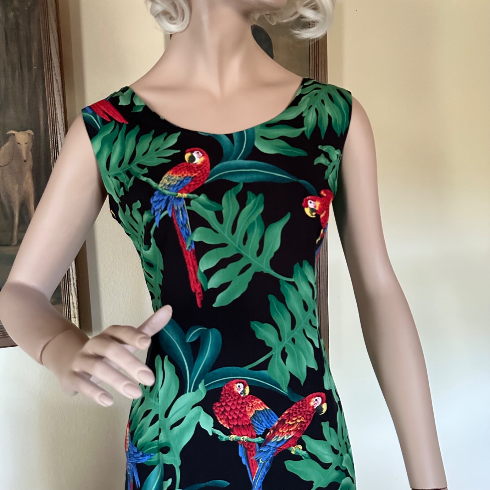 Vintage 1980s Magnum P.I. Hawaiian Tropical Parrot Mini Dress Paradise Found L