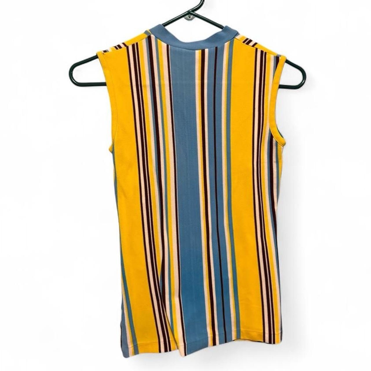 Vintage Striped Tank Top Sz S 1970s Women’s Retro 70s Vtg Yellow Brown Blue Cool