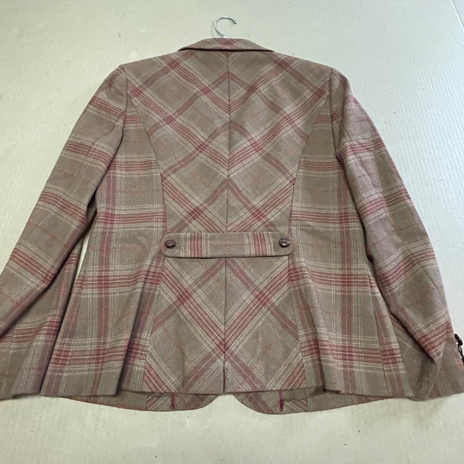 Vintage Jones & Co Plaid Tweed Blazer Jacket Size 6 Brown Red Martingale Belted