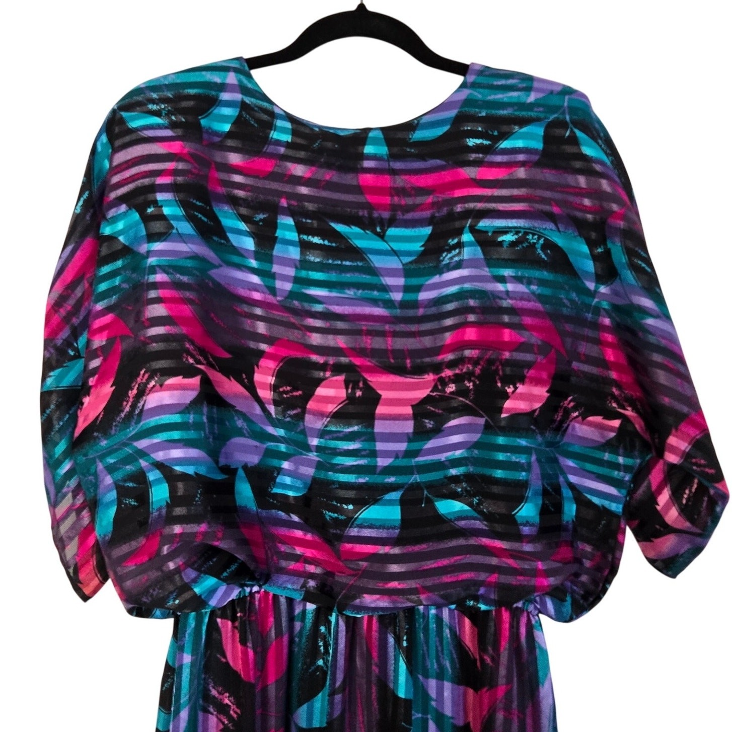 80s Vintage Alexis Fashions Dress Rich Tones Silky Polyester Shoulder Pads 13/14
