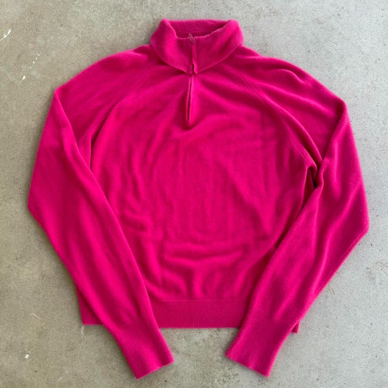 1960s HICKORY HOUSE PINK VTG MOCK NECK SWEATER SMALL TALON ZIPPER QUARTER ZIP