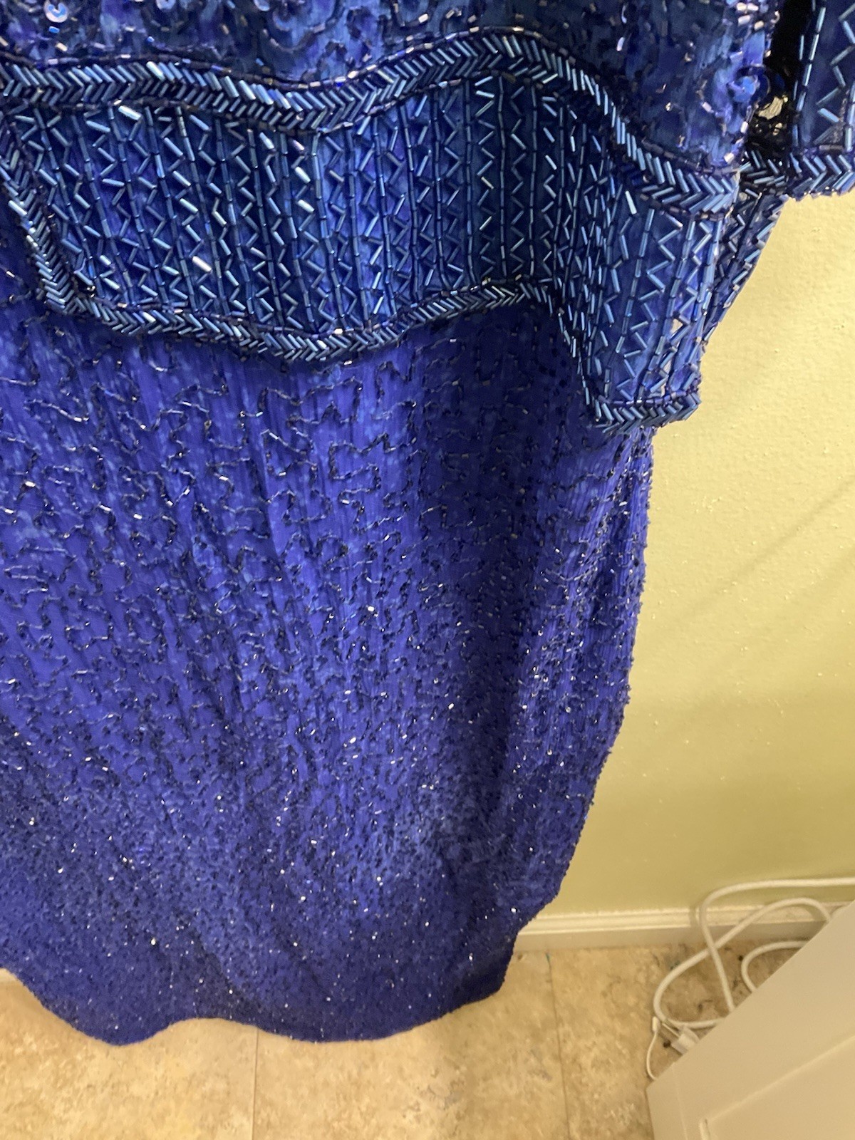 Vintage Laurence Kazar 100% silk cobalt blue heavy beaded cocktail dress size 1X