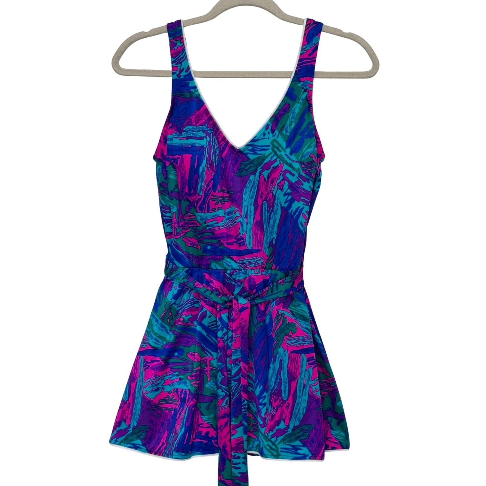 Maxine of Hollywood Womens Swim Dress 16 Multi Color Abstract Vintage Retro