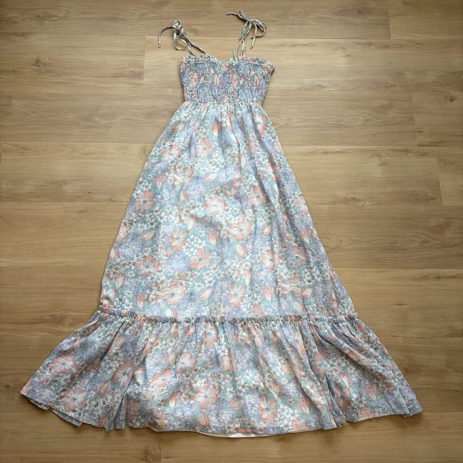 VTG Candi Jones California Women’s Floral Ruched Cottage Prairie Maxi Dress XS