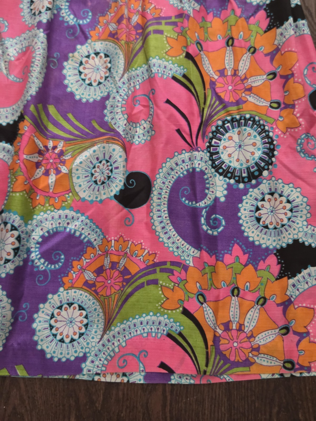 Vintage 70s Psychedelic Paisley Floral Maxi Dress Pink Purple Boho Hippie S