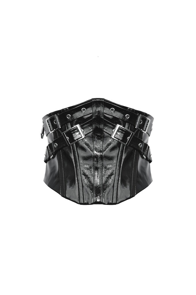 Dark In Love Women Black Gothic Punk Patent Leather Metal Waist Training Corset