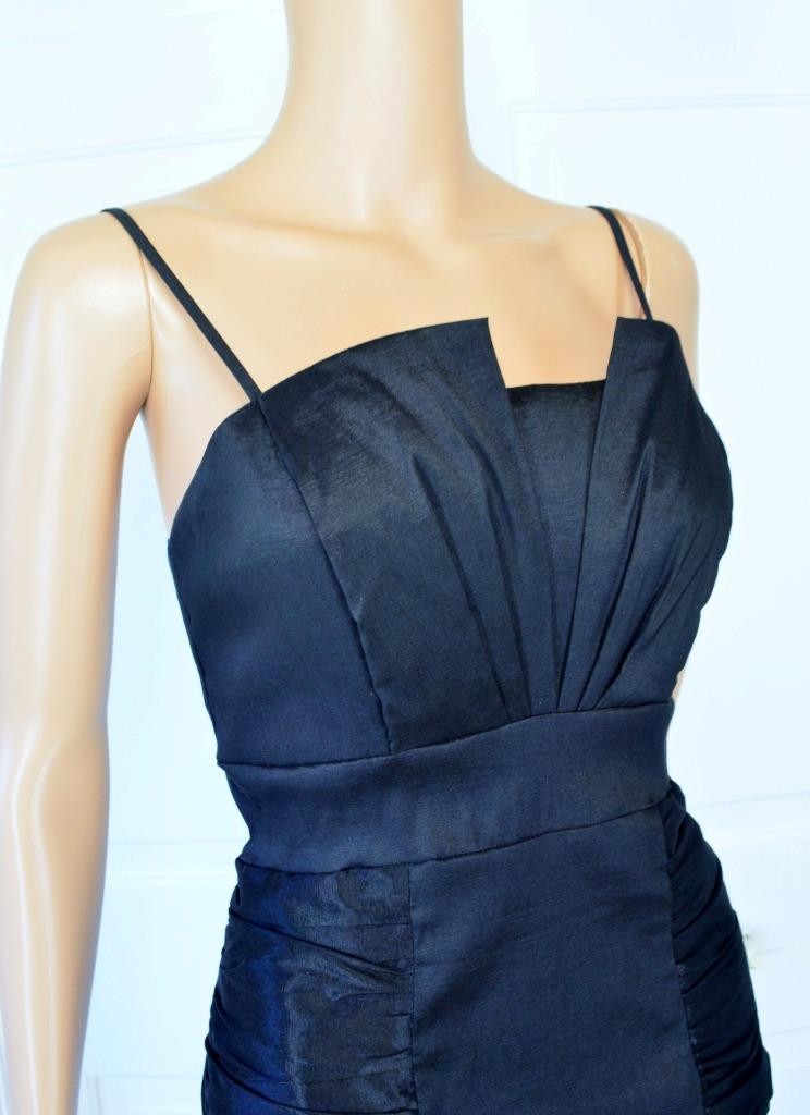 VTG 80s Eureka Black Mini Empire Ruched Shelf Bust Bandage Party Cocktail Dress