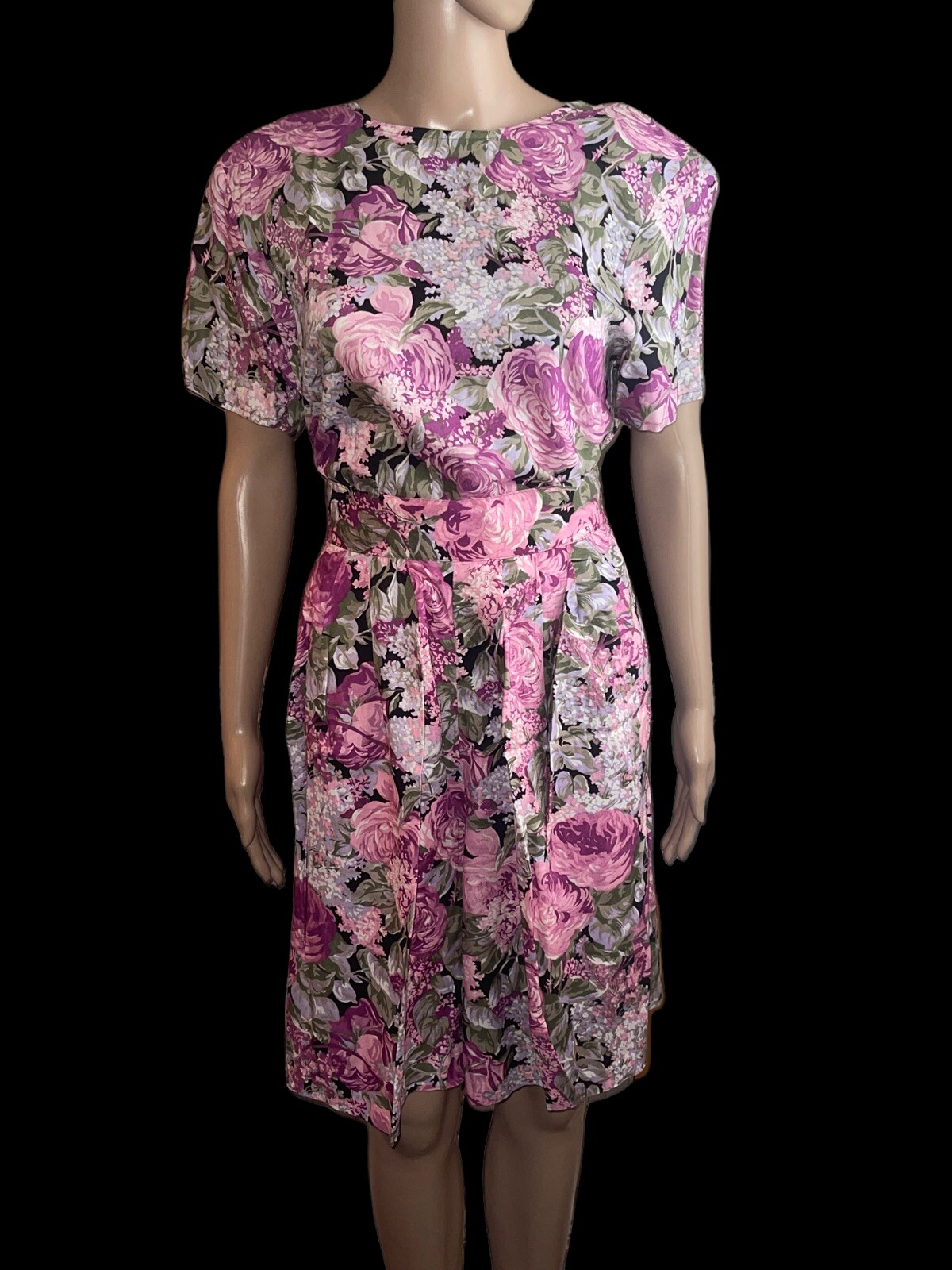 VTG 80s Langtry Floral 2 Piece Jumper Shorts Blouse Pink Flowers Medium Mom