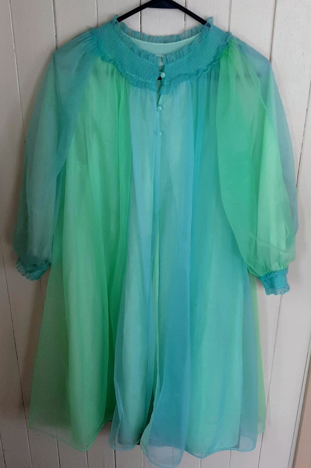 Vintage 2 pc Set Double Layer Two Tone Blue/Green Nightgown & Robe size Small