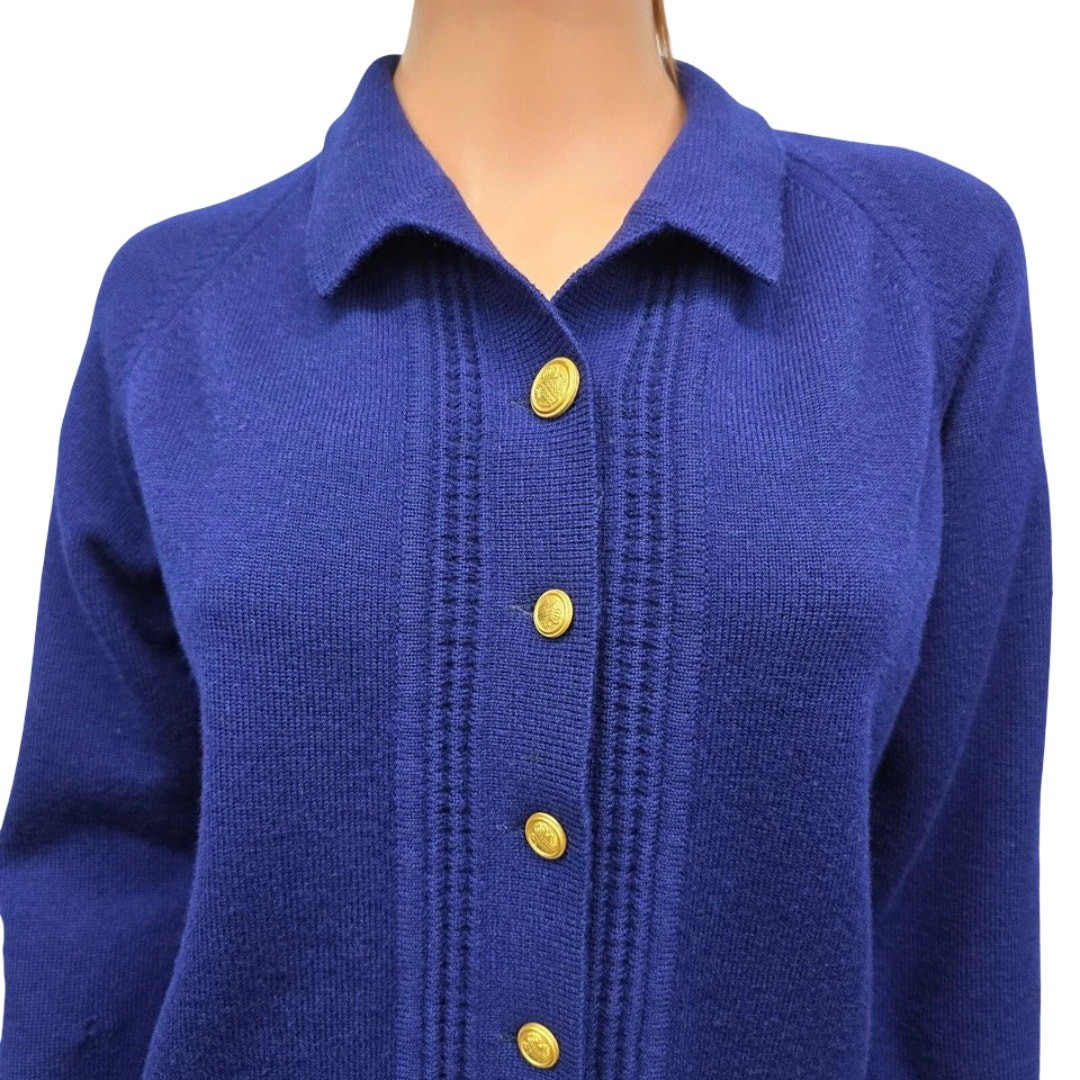 Vintage Bromley Pure New Wool Australian Patons Yarn Cardigan Sweater Blue S