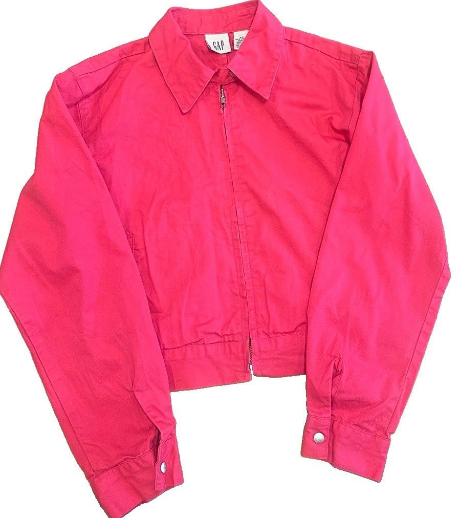 Vintage GAP Barbiecore Hot Pink Cotton Zip Jacket XS Hong Kong Snap Tab Collar