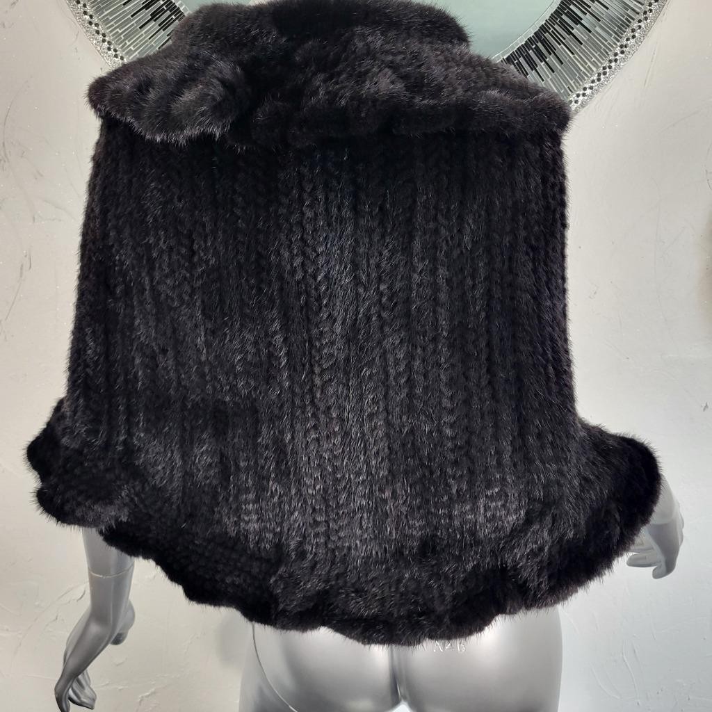 SAKOWITZ~S/M/L~VINTAGE BLACK KNITTED GENUINE REAL MINK FUR STOLE WRAP CAPE COAT