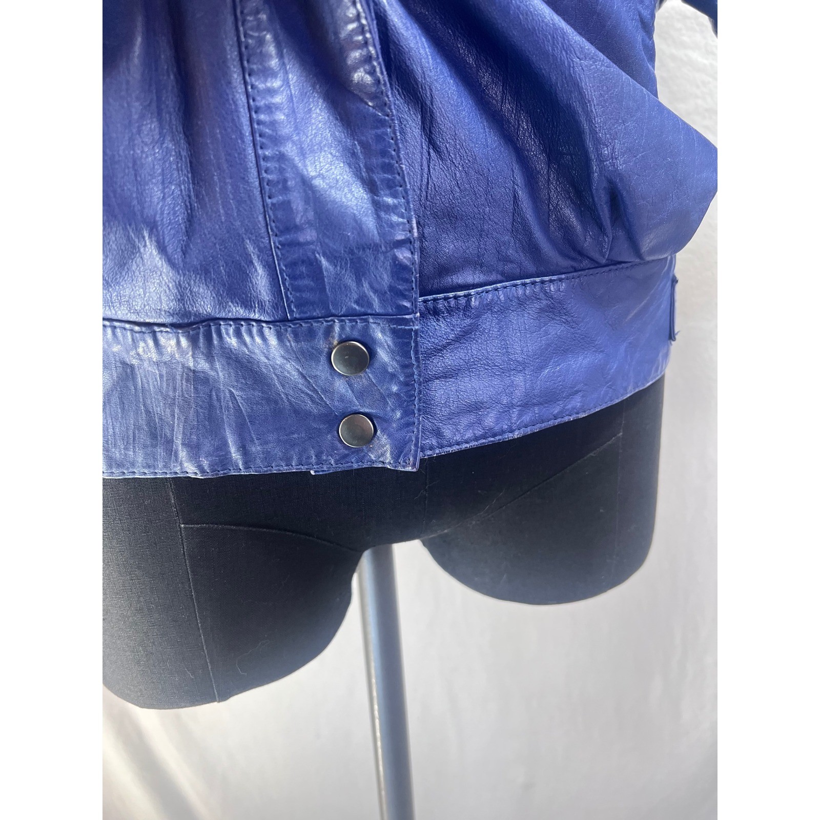 Avanti Vintage 80s Leather Bomber Jacket Cobalt Blue Puff Shoulder Womens Small