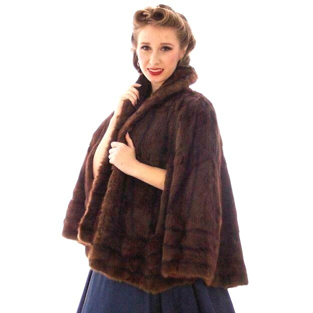 VTG 40s Dark Brown Sable Fur Convertible Stole Cape Hollywood Glamour O/S