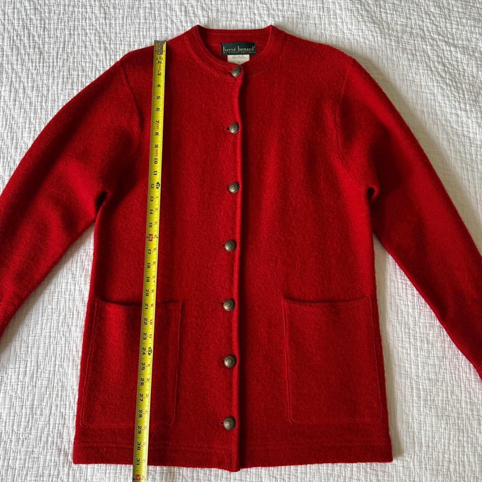 Vtg Harve Benard Medium Red Wool Cardigan Jacket Sweater Coat Womens 12 Coatigan