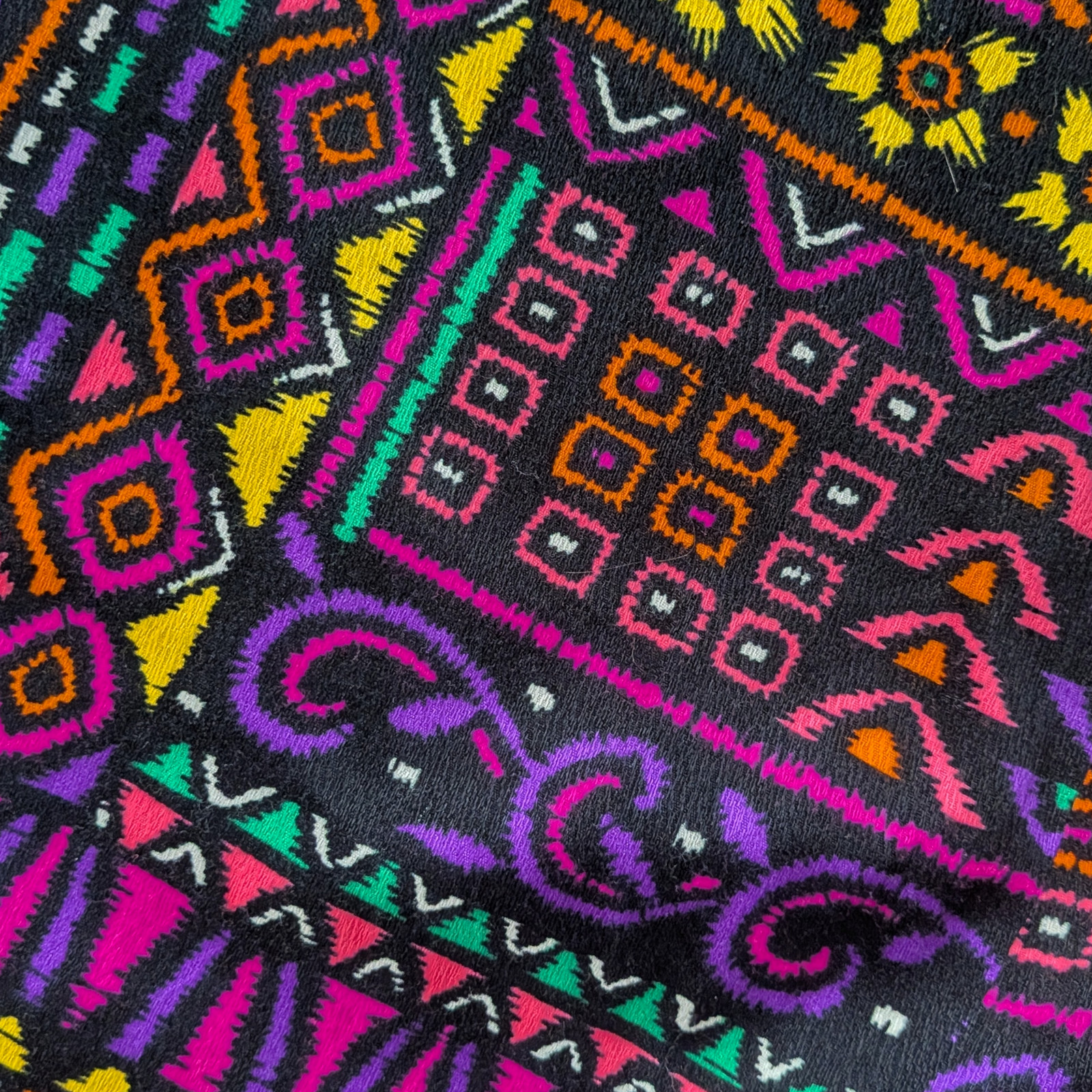 60s 70s Barkcloth Wood Block Print Maxi Skirt ~ neon small groovy