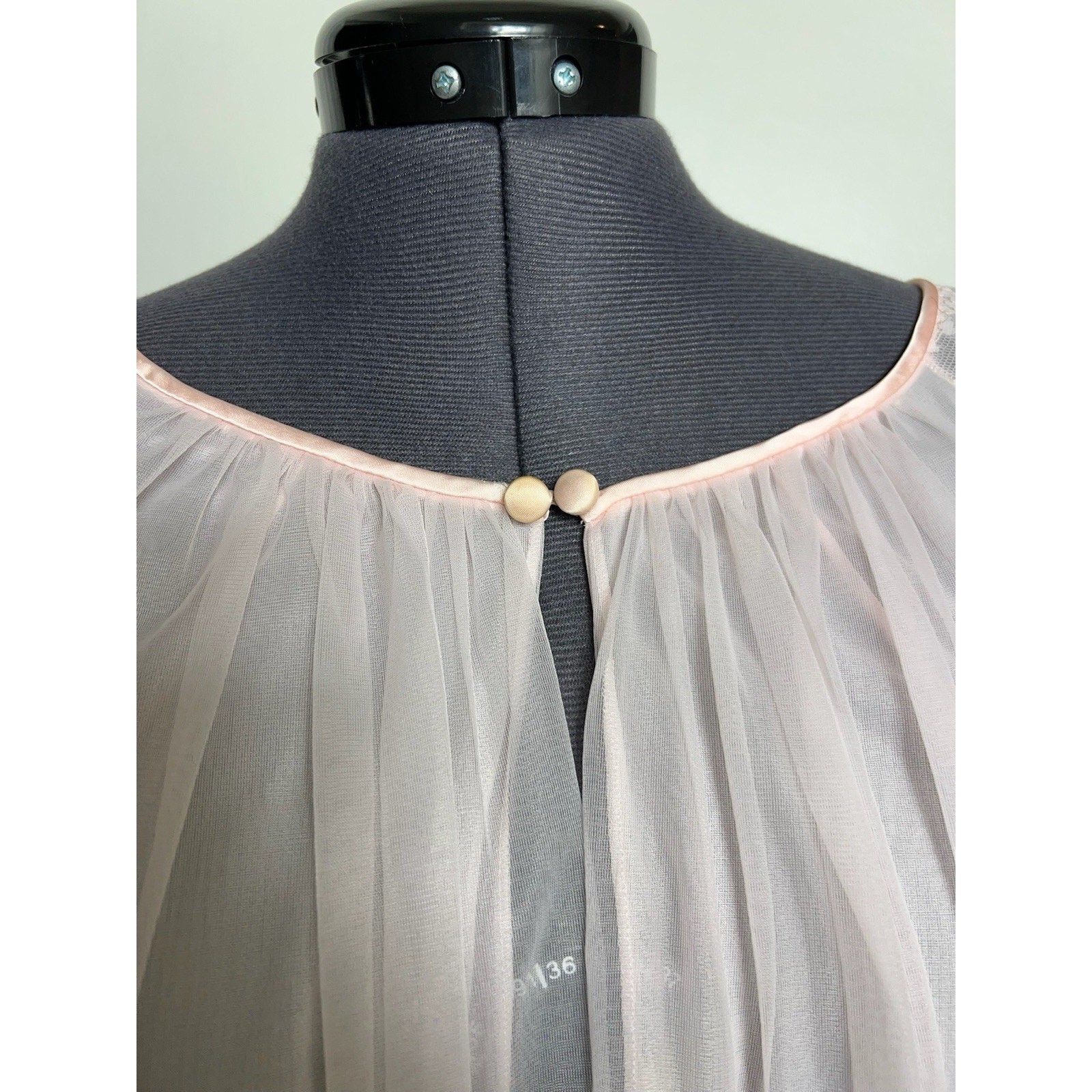 Vintage 1950s Vanity Fair Pink Chiffon Peignoir Robe Lace Sheer Babydoll XS