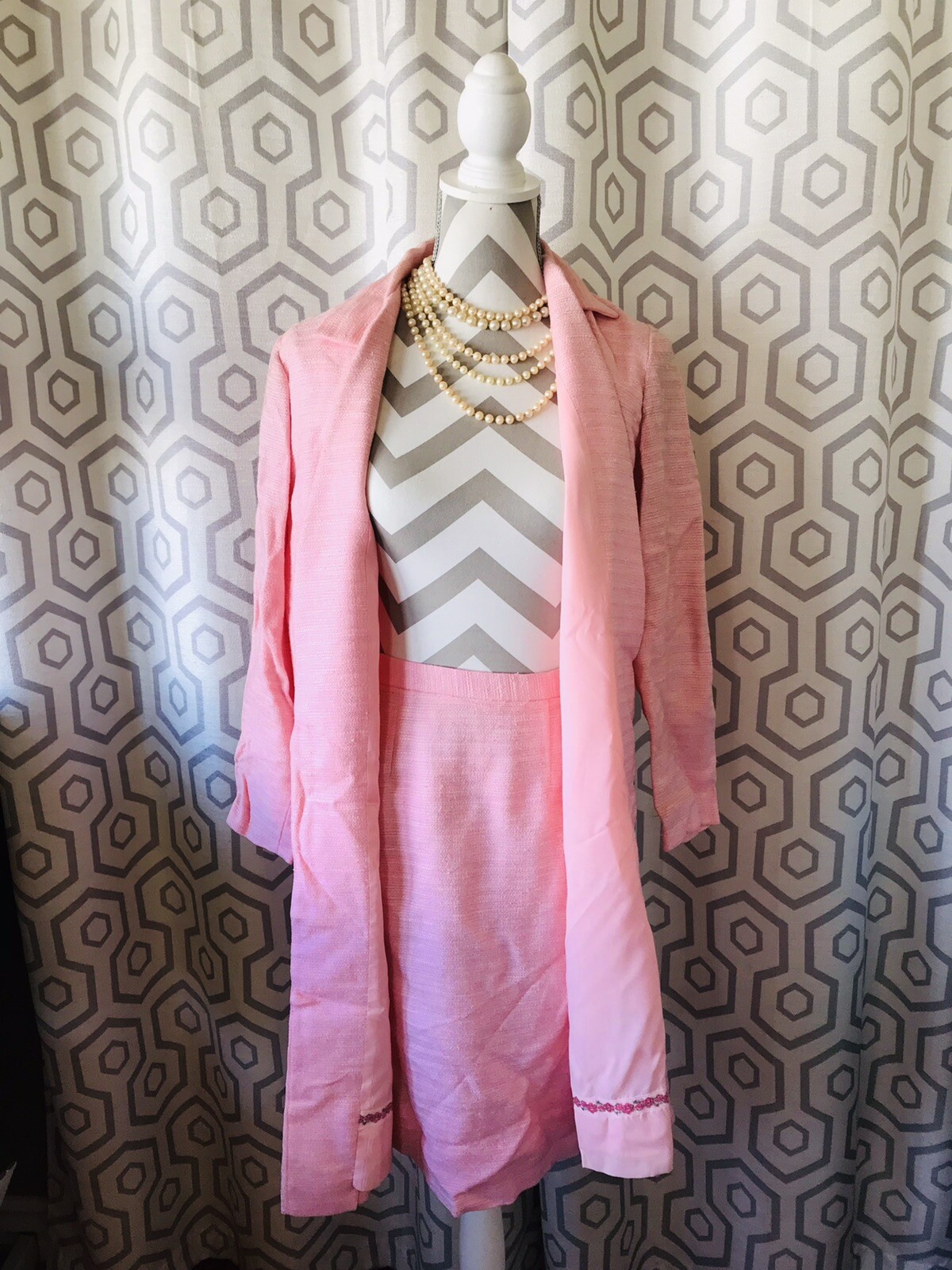 Sa’Bett of California Women’s Vintage 60’s Pink Coat Jacket Skirt Suit Size XS/S