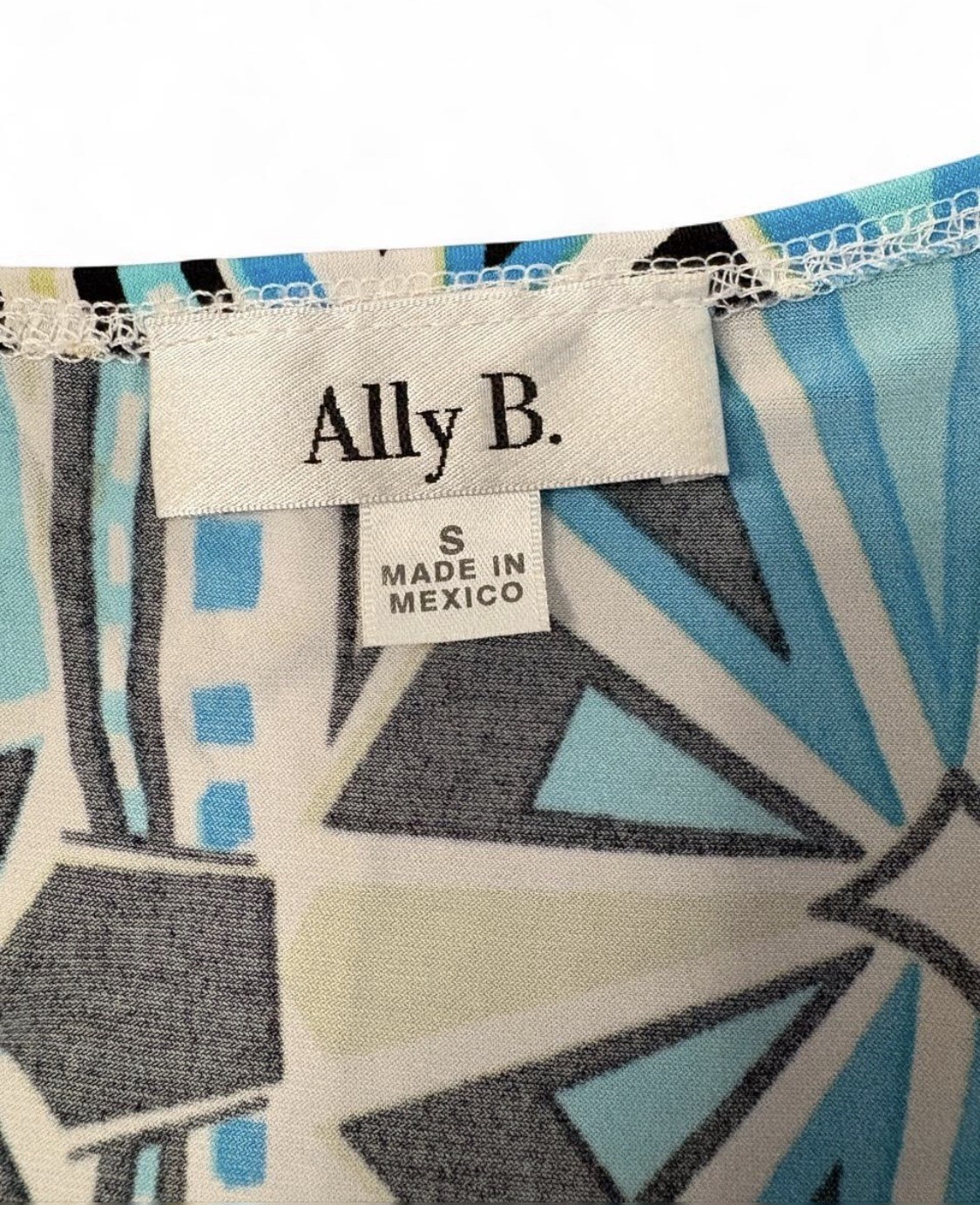 Ally B. Fit & Flare Geometric Dress Blue/White/Black/Green/Gray Scoop Neck S