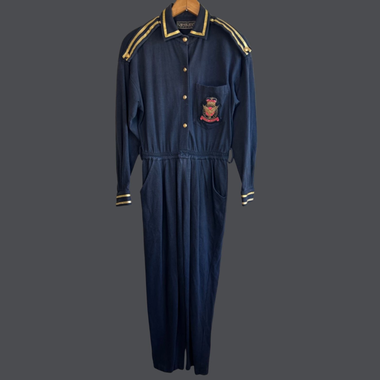 Vintage 90s Karen Kane Black and Gold Military Jumpsuit
